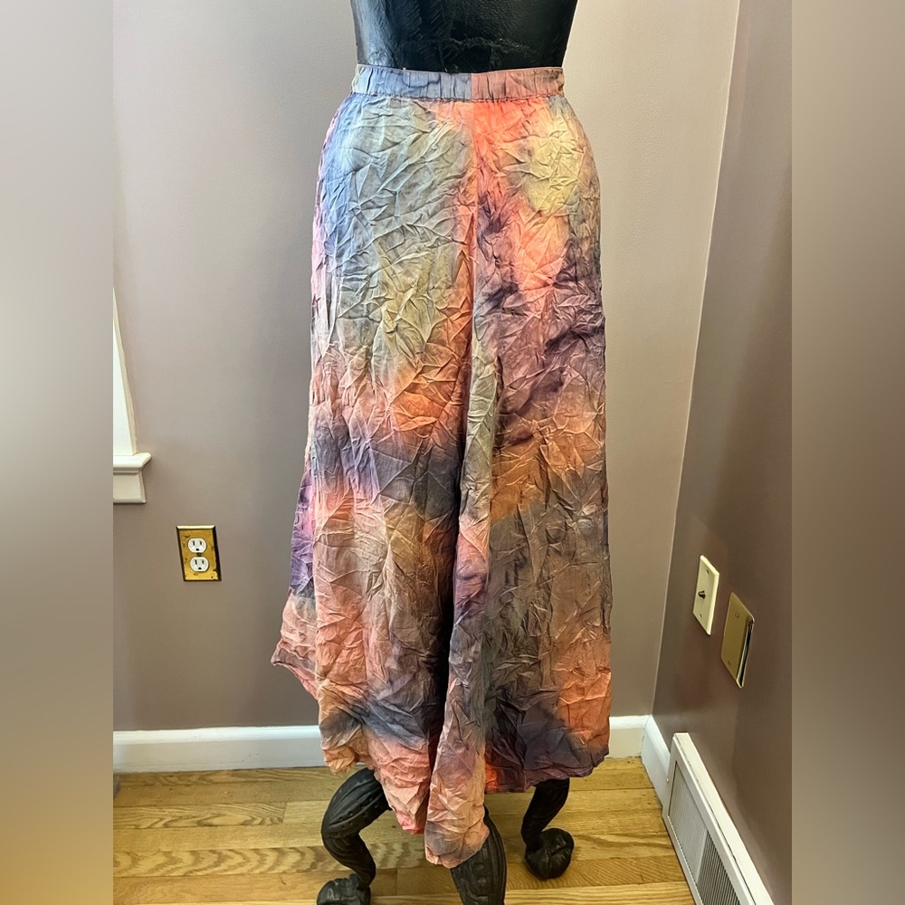 Vintage Rainbow 100% Silk Maxi Skirt Size XL